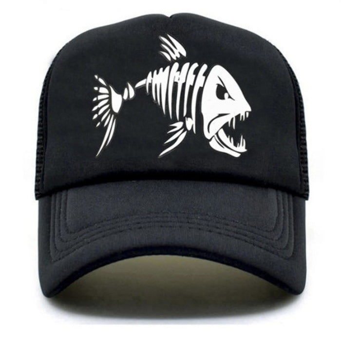 Fish Bone Print Mesh Cap Baseball Cap
