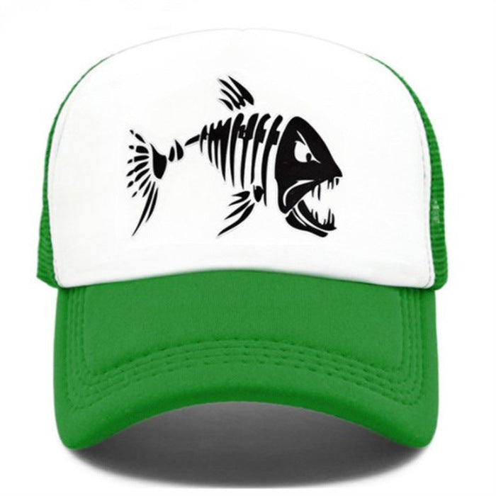 Fish Bone Print Mesh Cap Baseball Cap