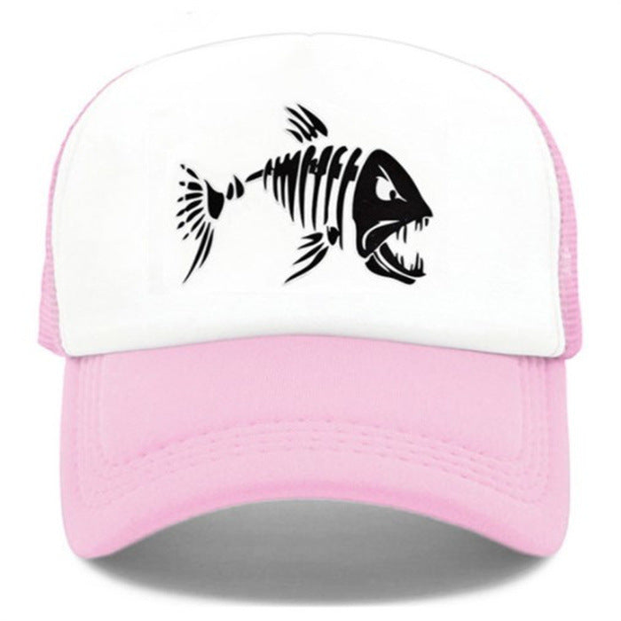 Fish Bone Print Mesh Cap Baseball Cap