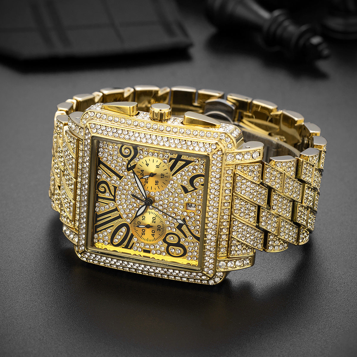 Men's Diamond Weird Digital Square Dial Multifunctional Waterproof Watch