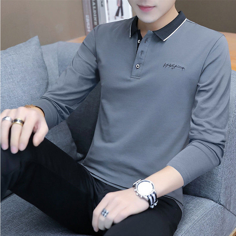 Polo Shirt Men's Long-sleeved T-shirt Top  Men's Clothing