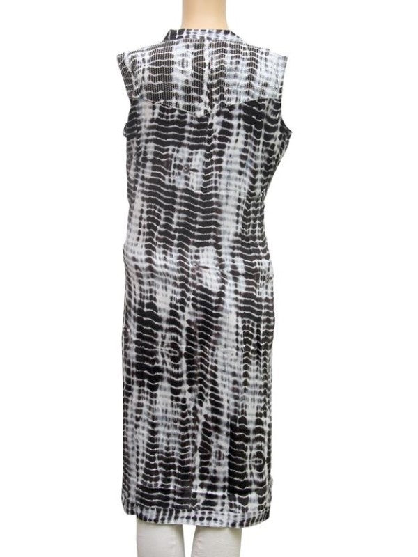 Blue Smoky Printed Front Slit Rayon Sleeveless