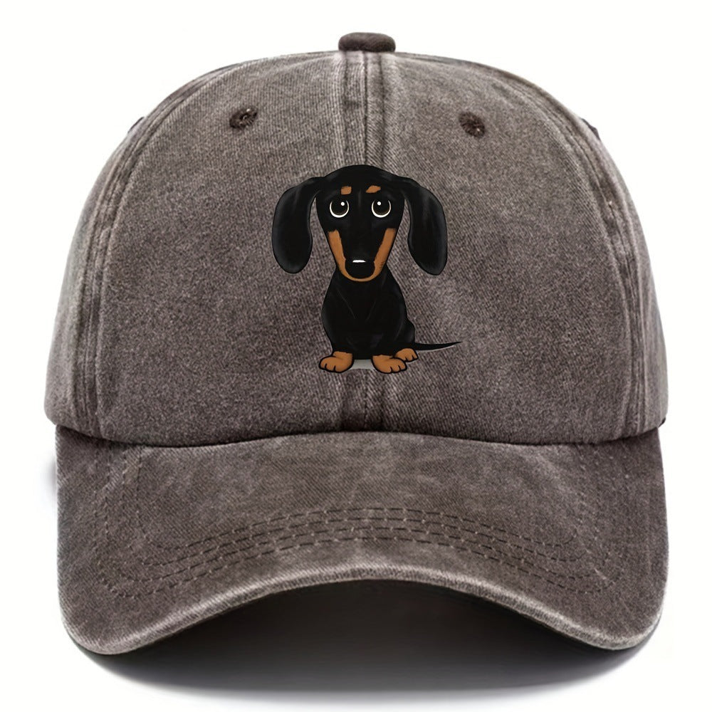 Retro Washed Baseball Cap Dachshund Printed Peaked Cap