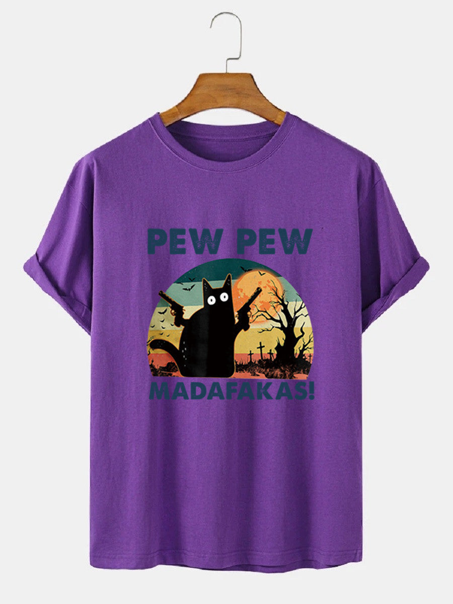 Loose Men's Clothing Cat T-shirt Top