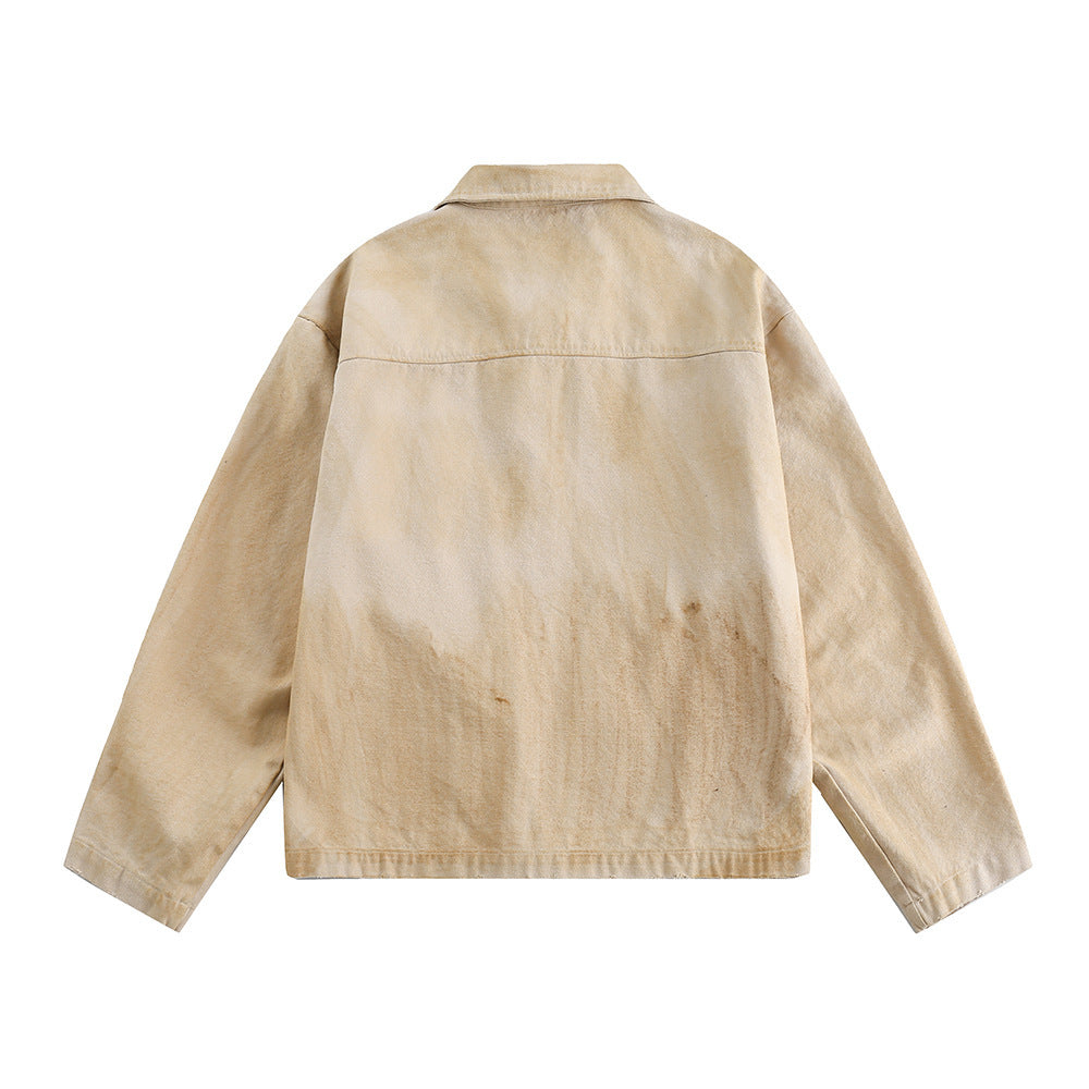 Embroidered Lapel Workwear Jacket For Men