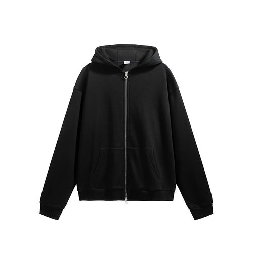 Flame Single-layer Fleece-lined Hooded Jacket Solid Color