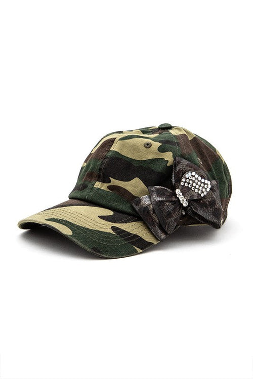 Crystal Chiffon Bow Tie Iconic Camo Cotton Cap