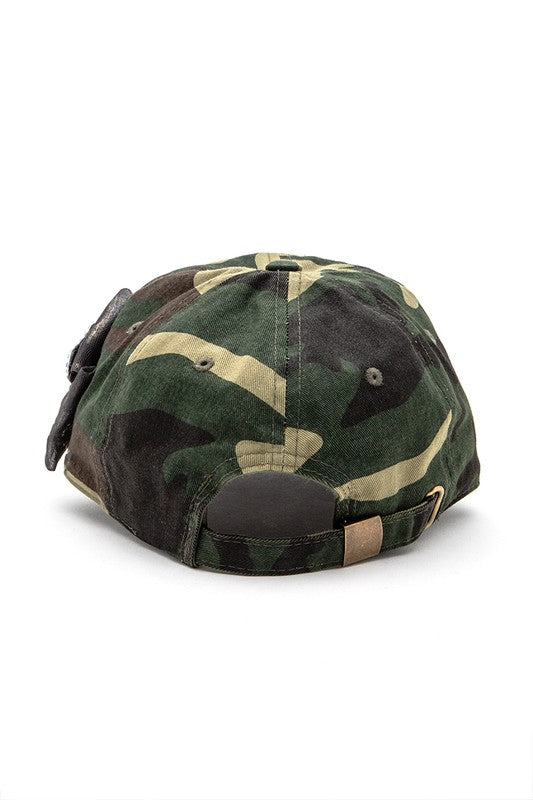Crystal Chiffon Bow Tie Iconic Camo Cotton Cap