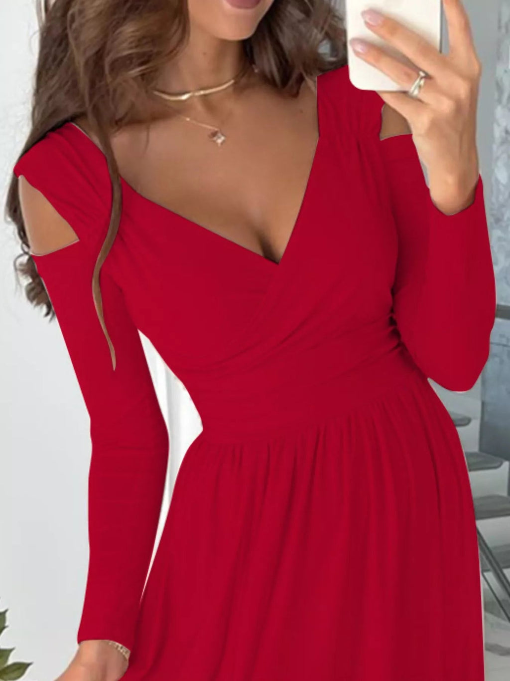 Slit Surplice Cold Shoulder Maxi Dress