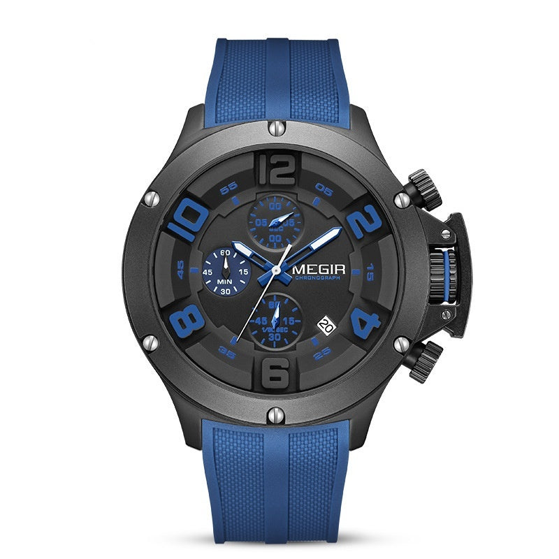 Megir Men's Watch Multi-function Chronograph Sports Quartz Watch Silicone Band