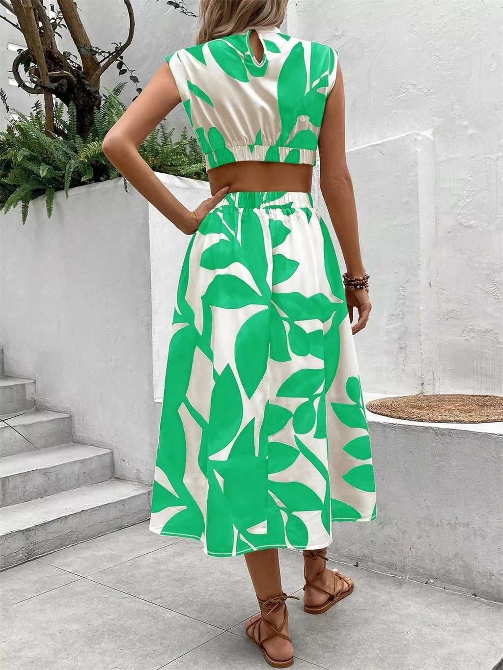 Cutout Printed Sleeveless Dress