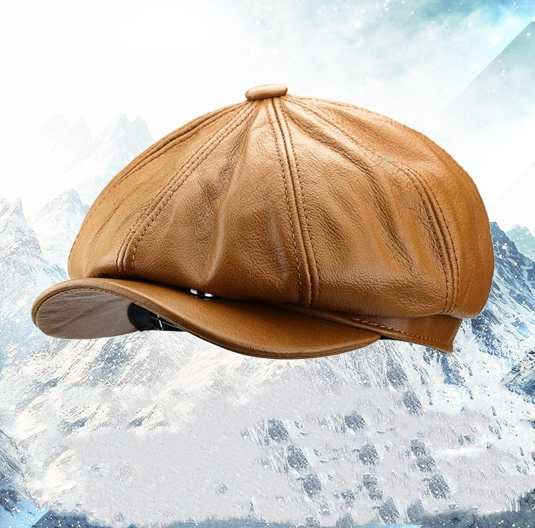 British Cowhide Octagonal Cap Female Peaked Cap Tide