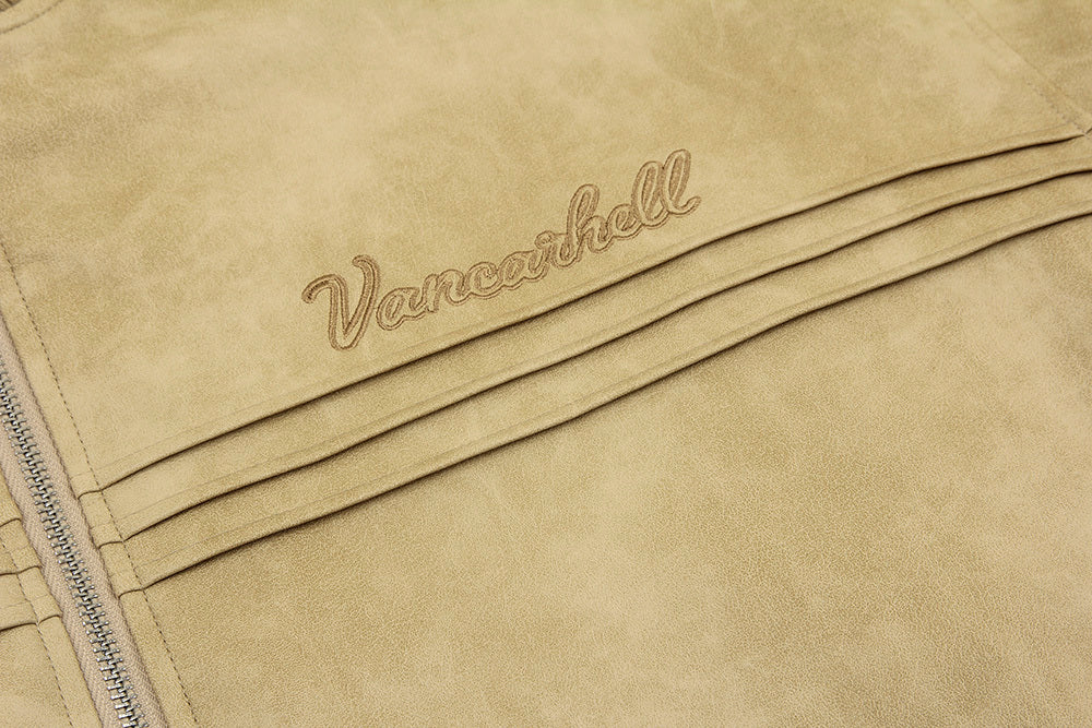 Embroidered PU Leather Jacket For Men