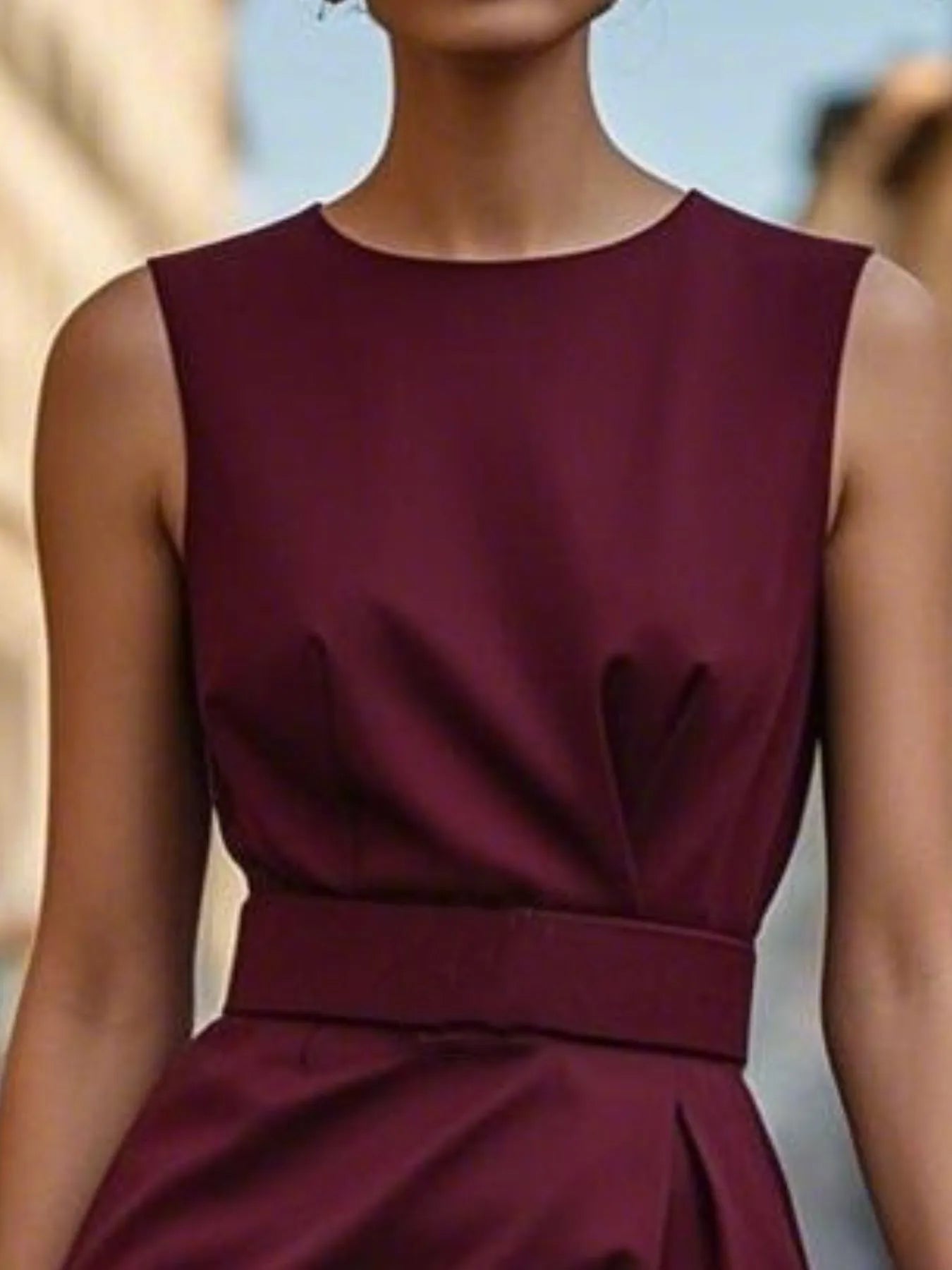 Round Neck Sleeveless Midi Sheath Dress