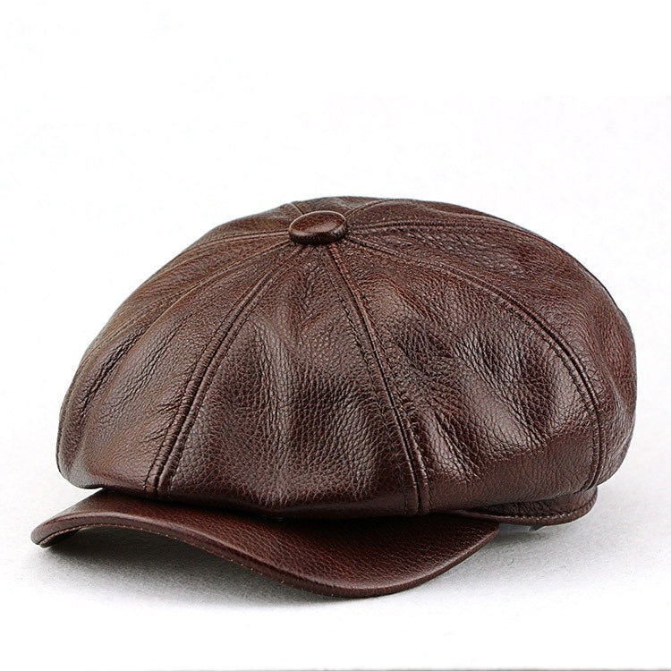 British Cowhide Octagonal Cap Female Peaked Cap Tide
