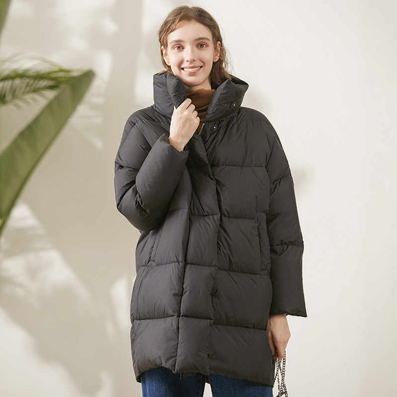 Women's Mid-Length Down Jacket – Ultra Warm with Stand Collar