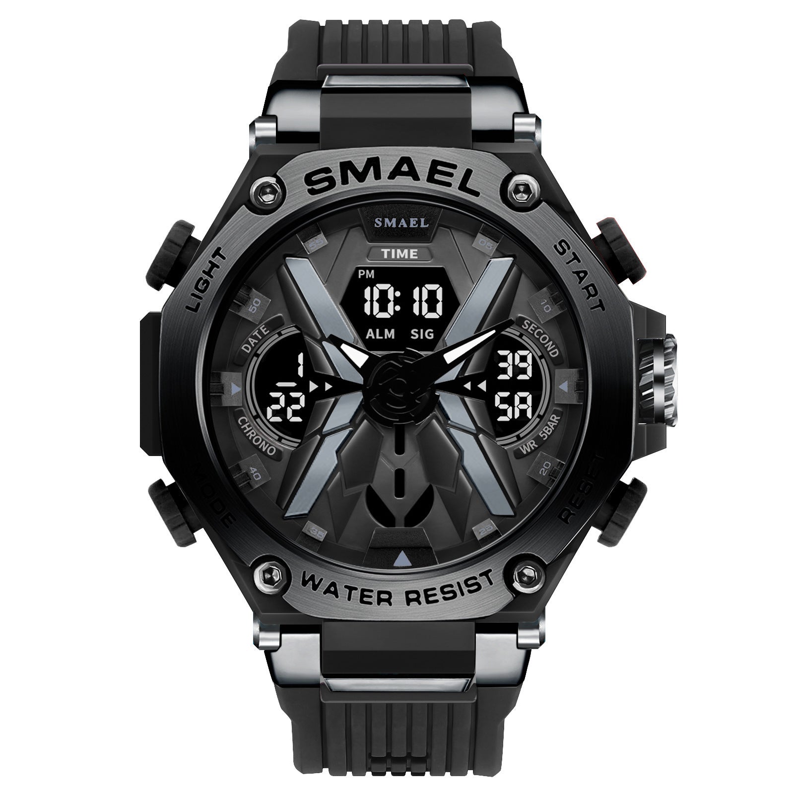 Multifunctional Digital Double Display Waterproof Alloy Sports Men Quartz Watch