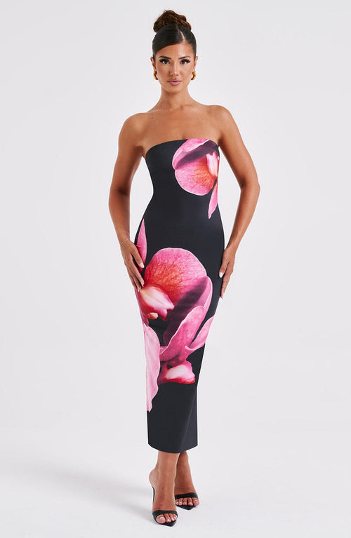 25 Edition – Backless Floral Draped Tube Maxi Dress (NICHE)