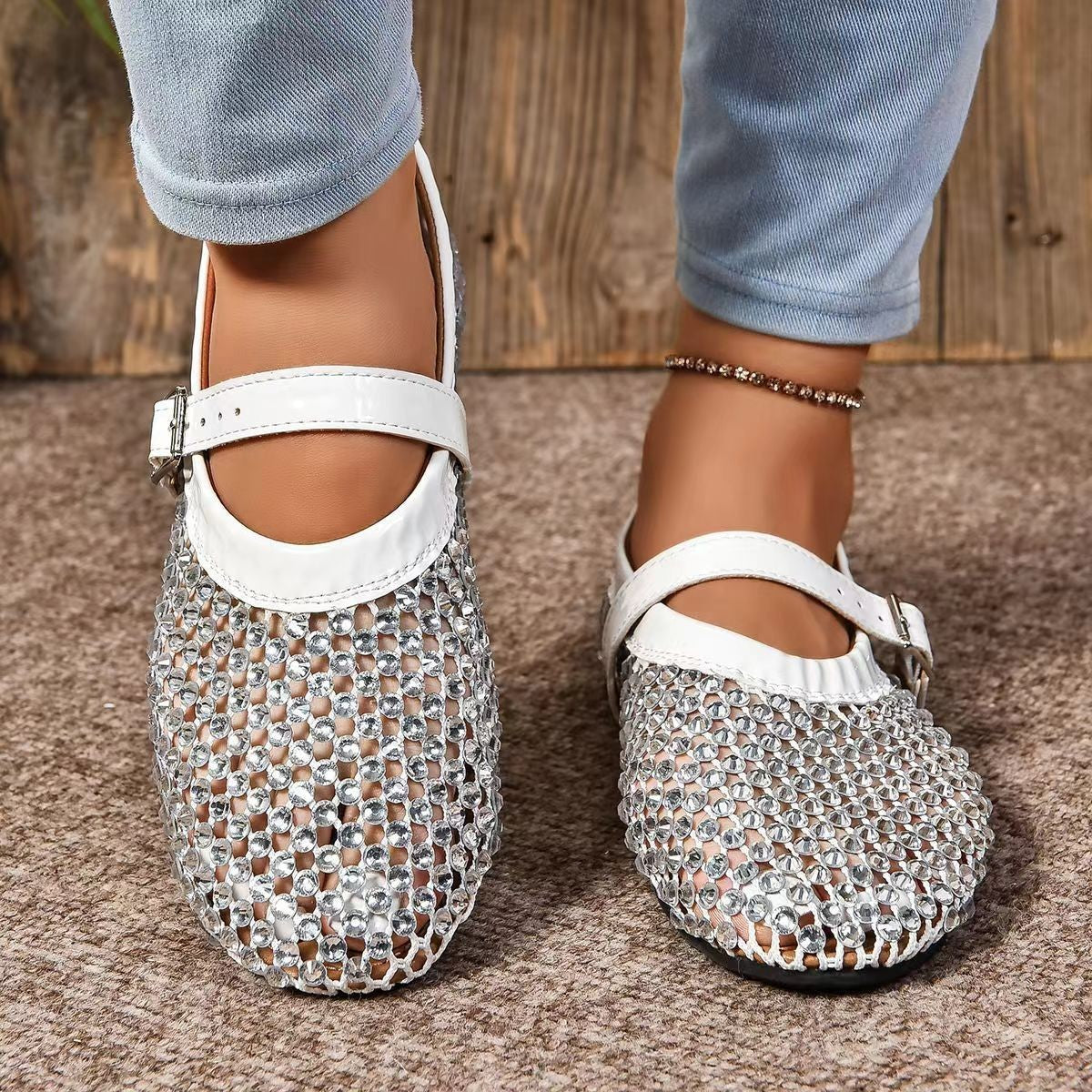 Mesh Buckle Ballet Shoes Women