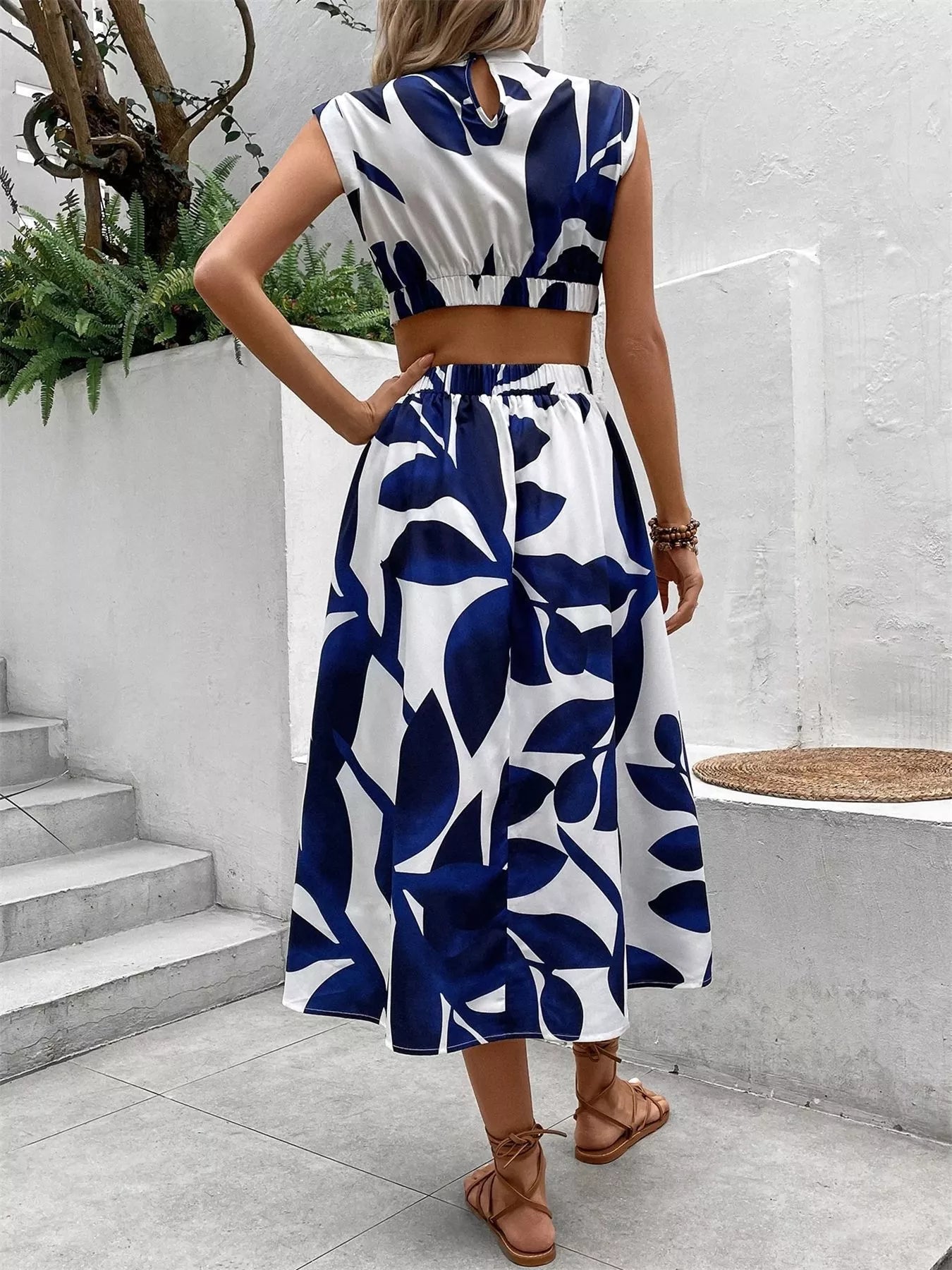 Cutout Printed Sleeveless Dress