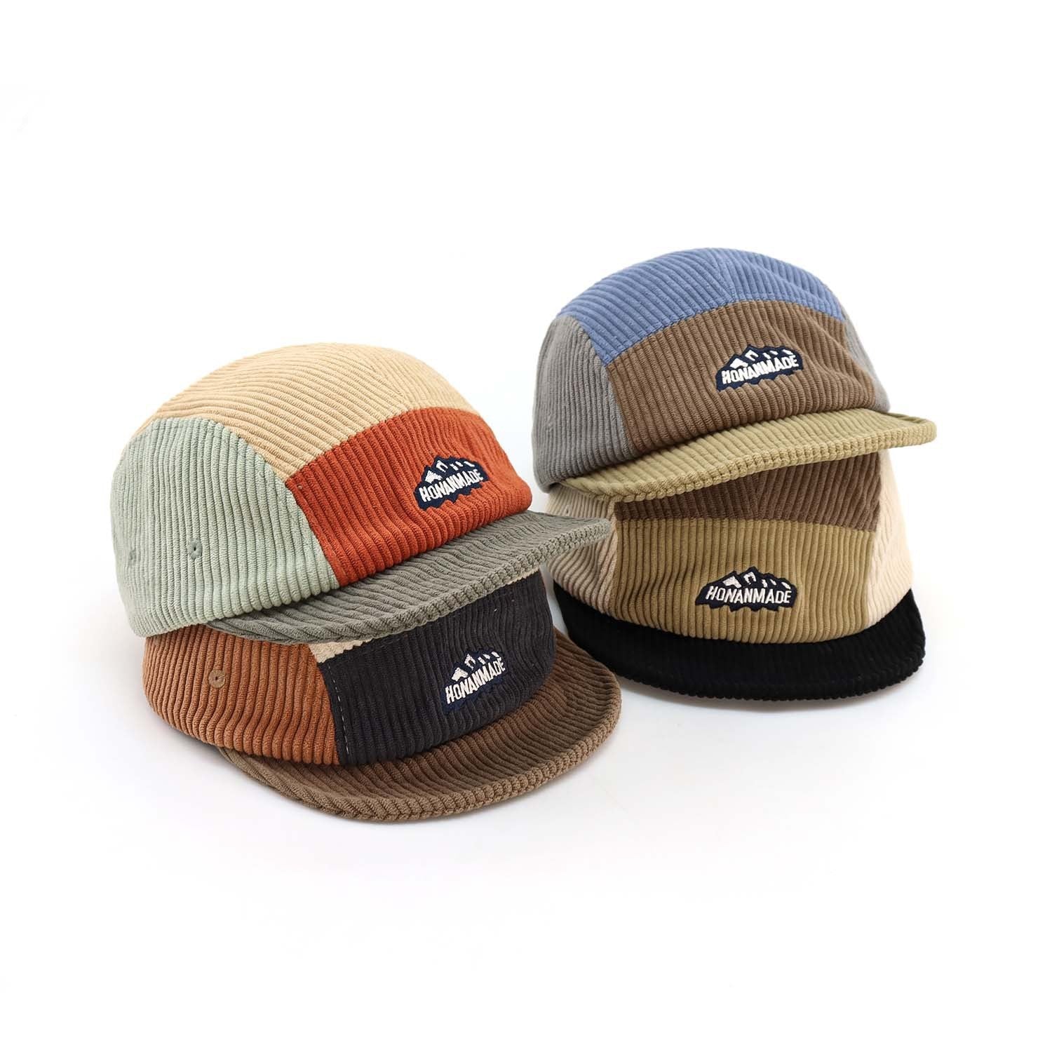 Corduroy Color Matching Five-piece Cap Short Brim Baseball Cap
