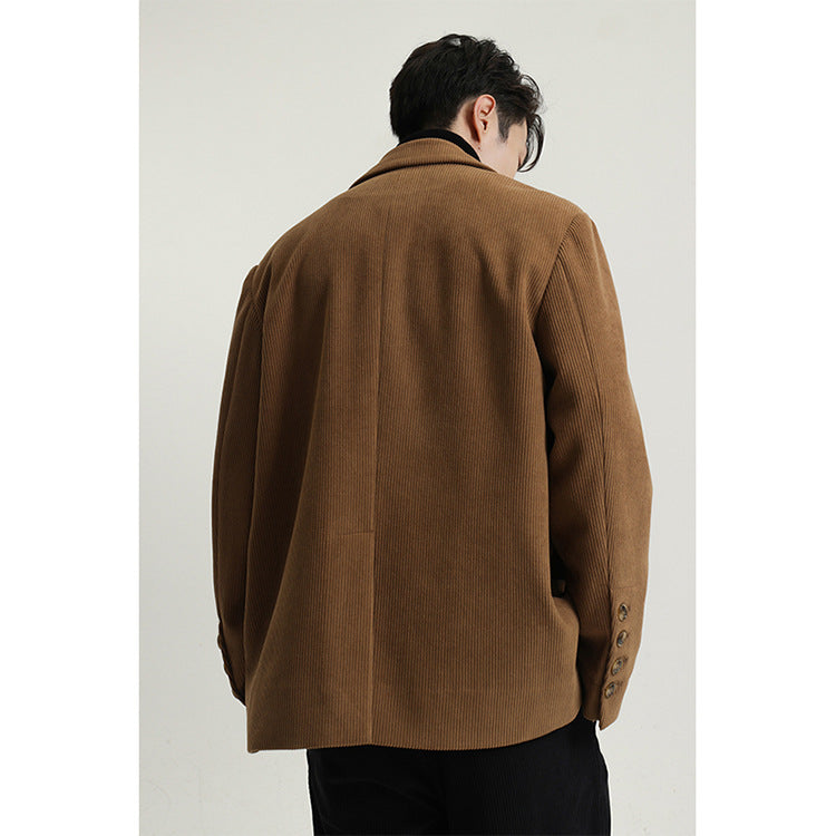 Thick Corduroy Blended Suit Jacket For Men