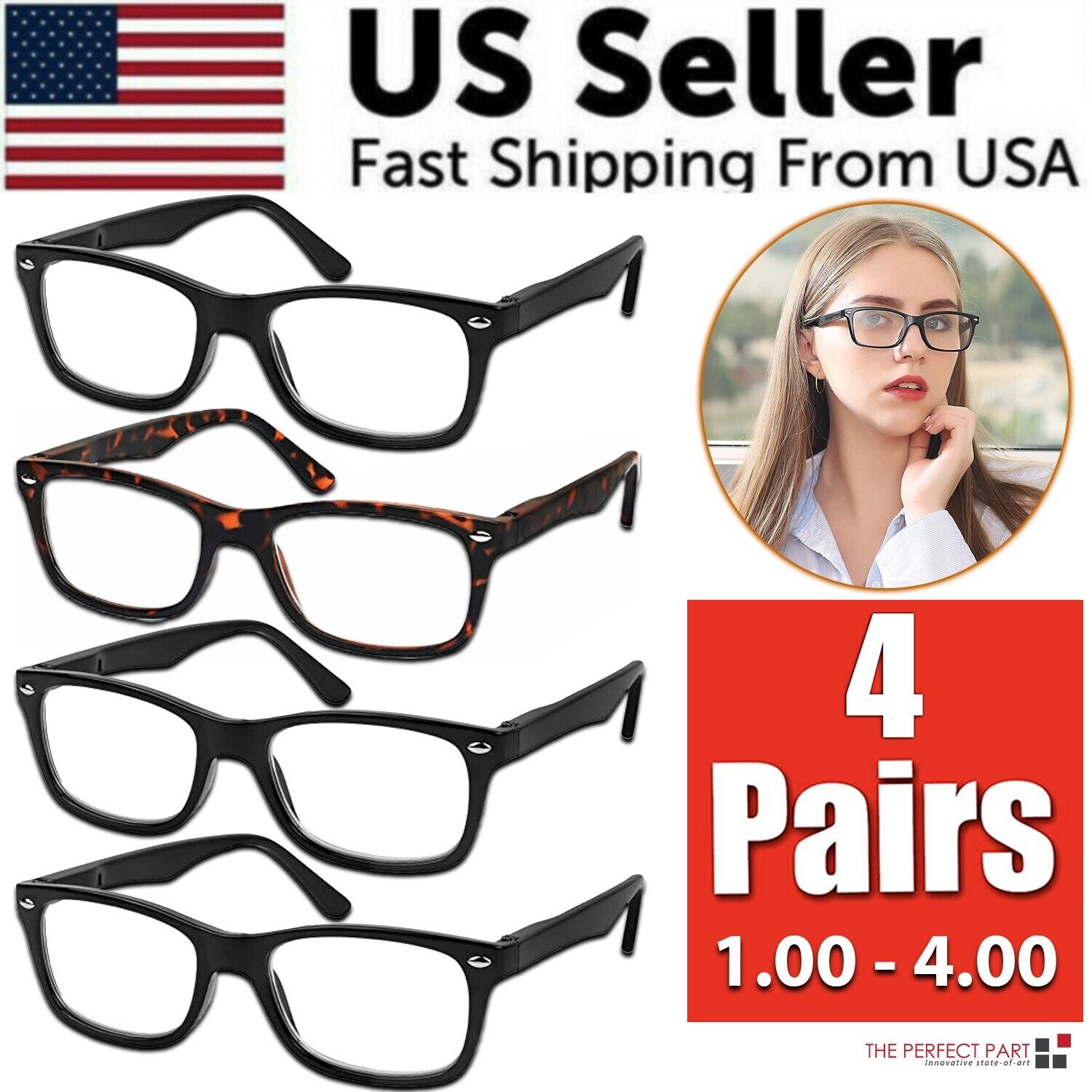 Mens Womens Reading Glasses 4 Pairs Unisex Classic Retro Spring Hinge