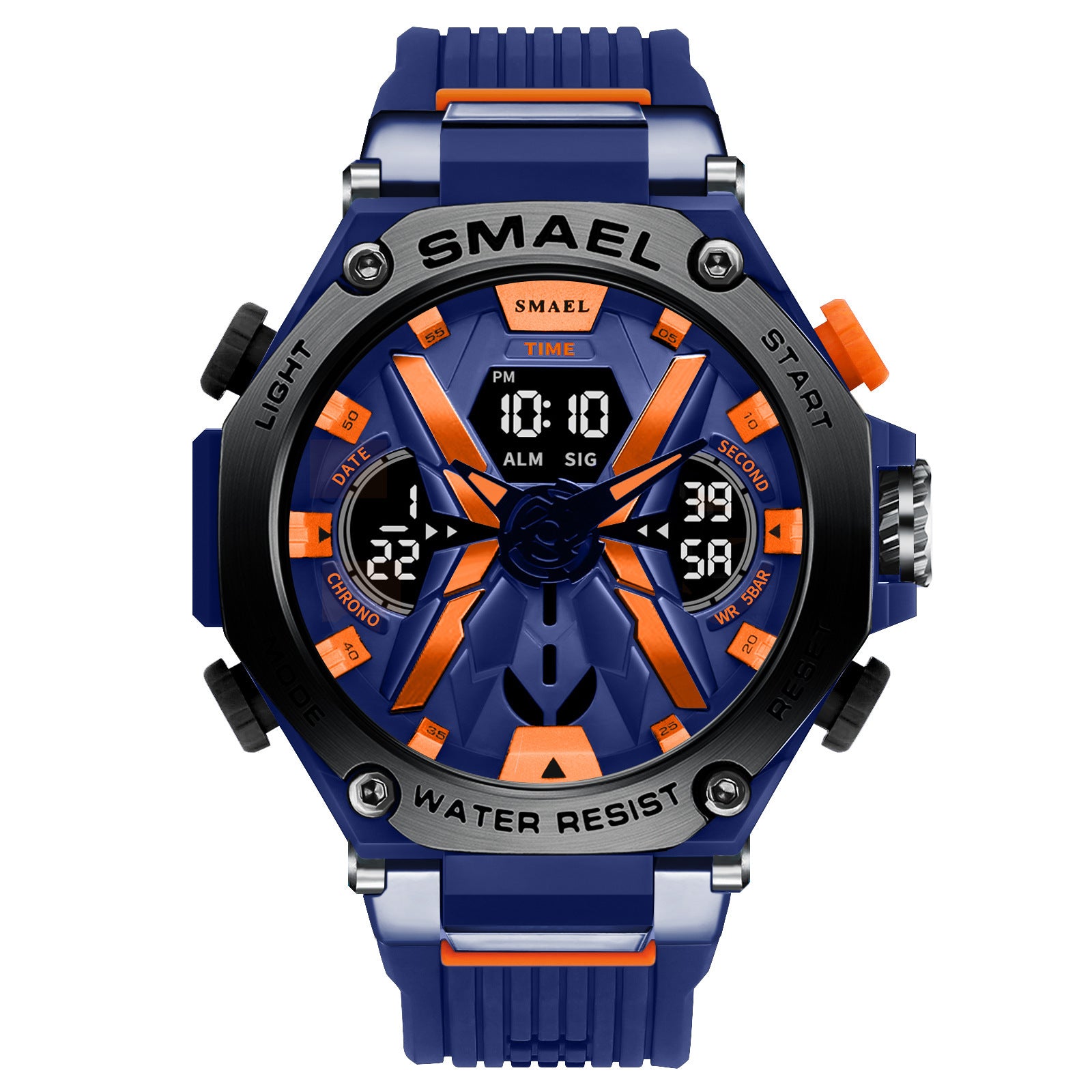 Multifunctional Digital Double Display Waterproof Alloy Sports Men Quartz Watch