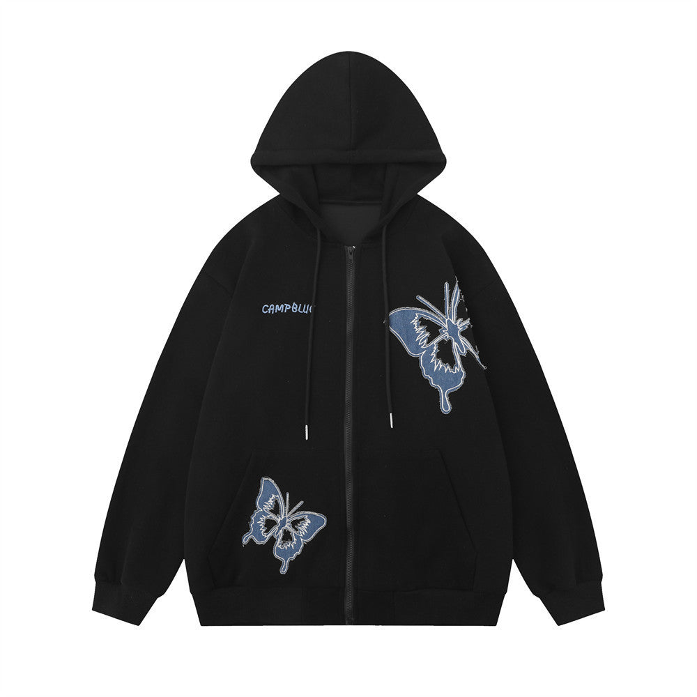 Butterfly Embroidered Hooded Jacket For Men