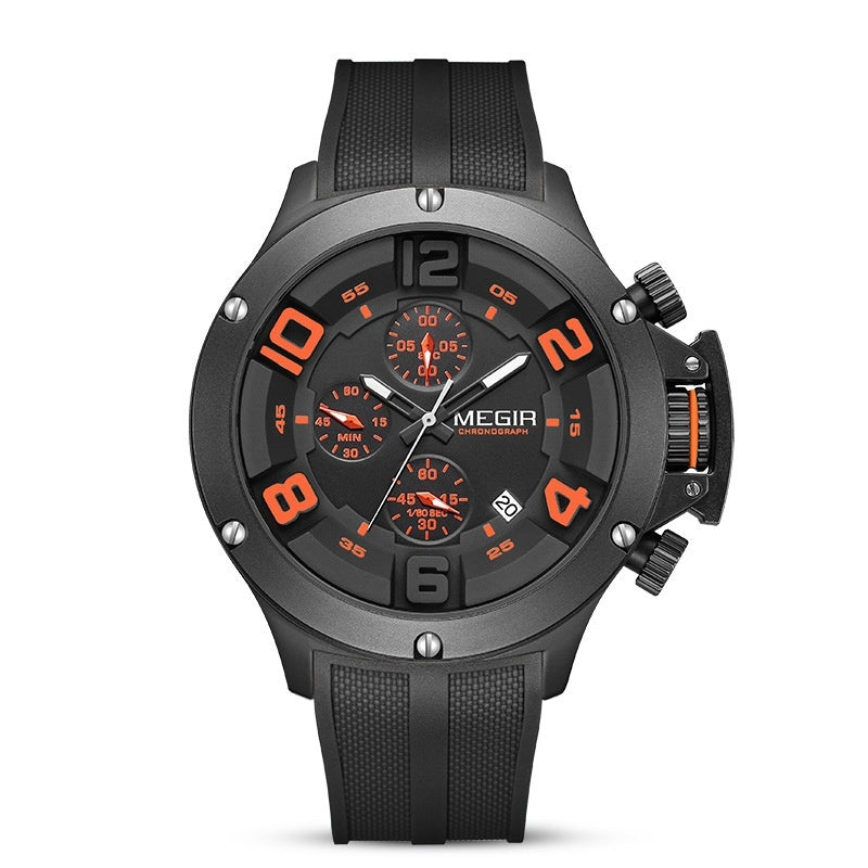 Megir Men's Watch Multi-function Chronograph Sports Quartz Watch Silicone Band