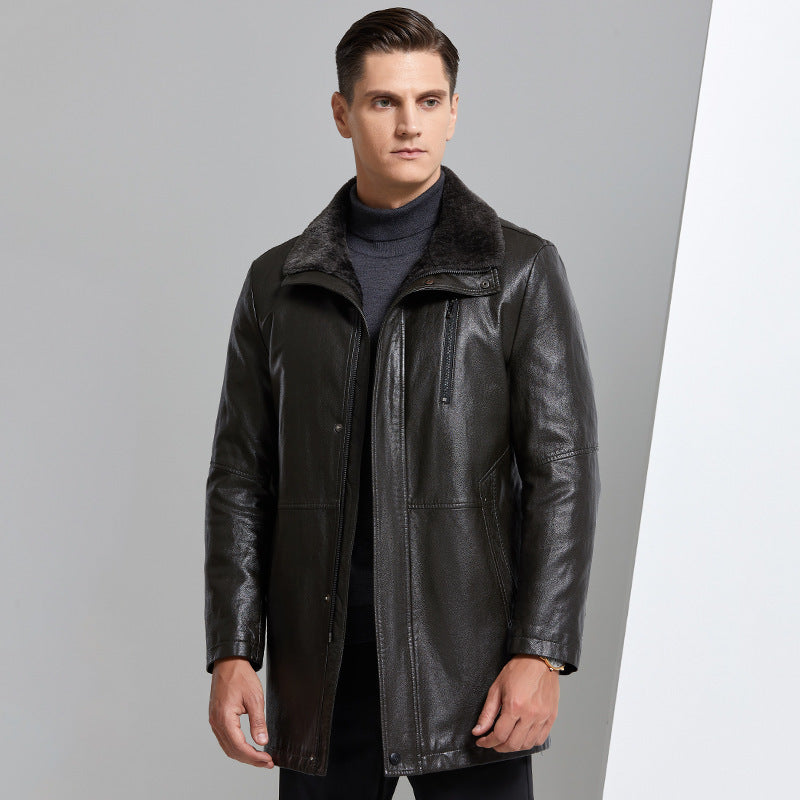 Real Leather Men's Winter Jacket – Thickened & Fleece-Lined Elegance