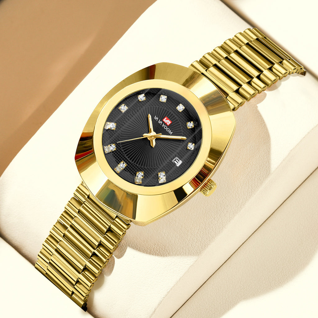 Couple Quartz Watch Yellow Gold Diamond Waterproof Steel Belt Watch