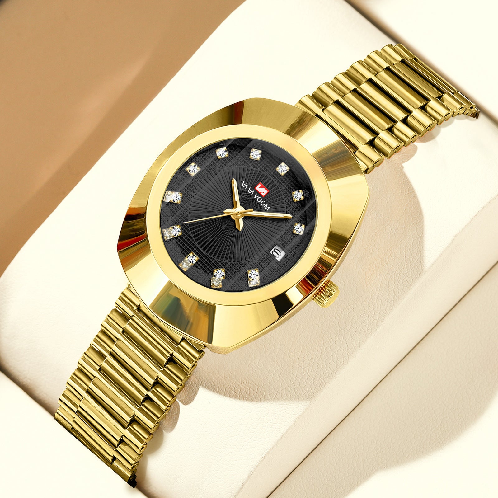 Couple Quartz Watch Yellow Gold Diamond Waterproof Steel Belt Watch