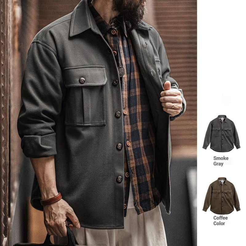 American Retro Woolen Shirt Jacket For Men