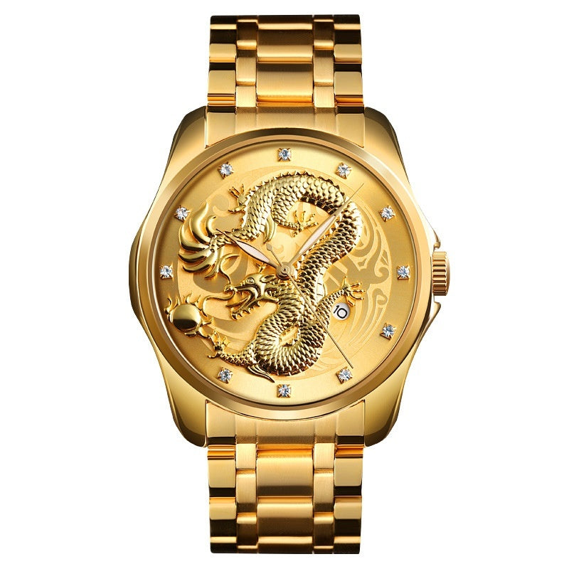 Chinese Fashion Dragon Totem Embossed Stainless Steel Strap Men
