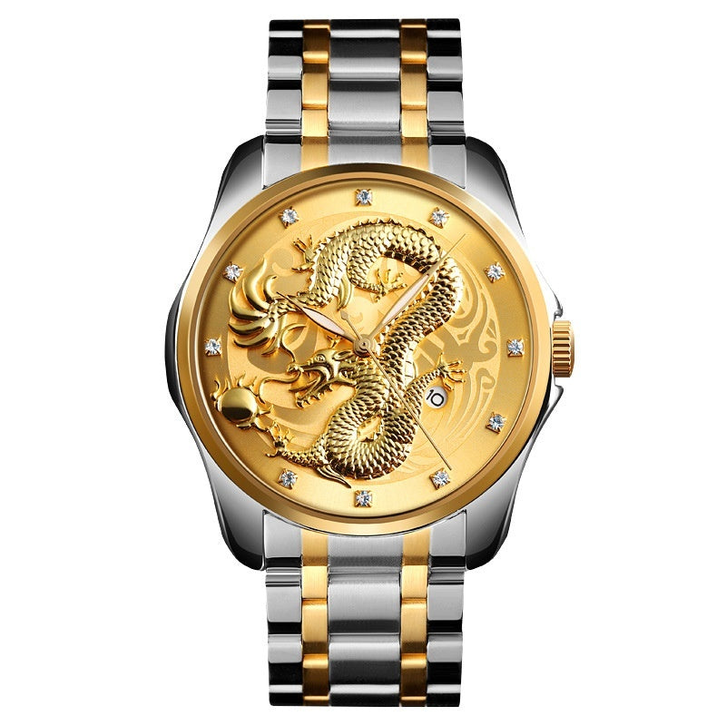 Chinese Fashion Dragon Totem Embossed Stainless Steel Strap Men