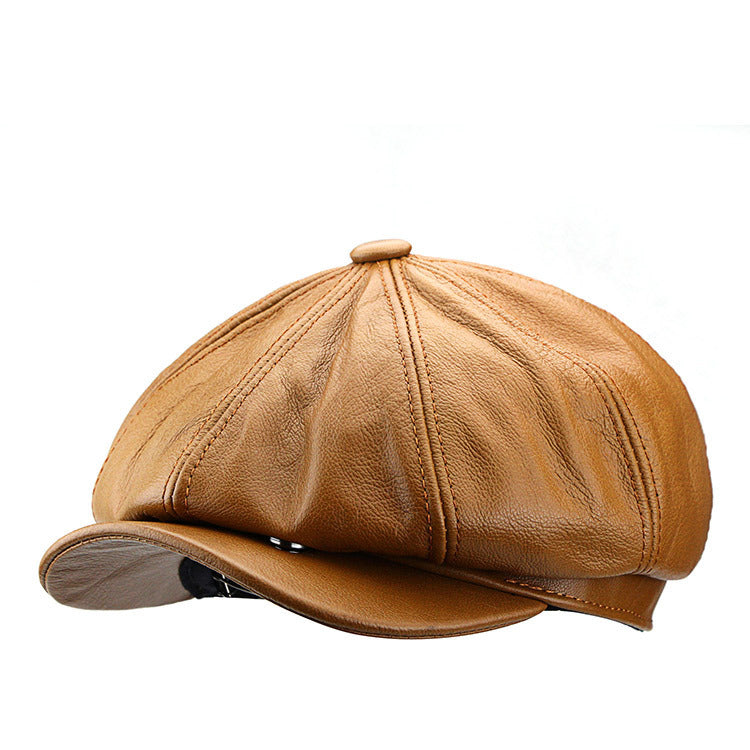 British Cowhide Octagonal Cap Female Peaked Cap Tide