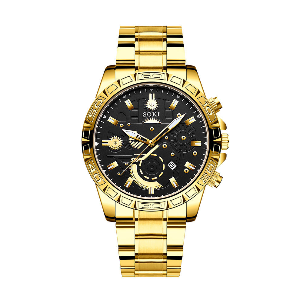 Men's Steel Belt Business Calendar Quartz Watch Suit