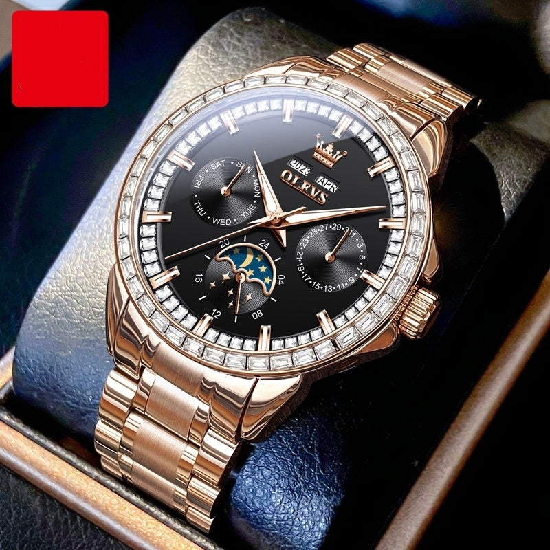 Multi-functional Men's Diamond-embedded Automatic Mechanical Watch