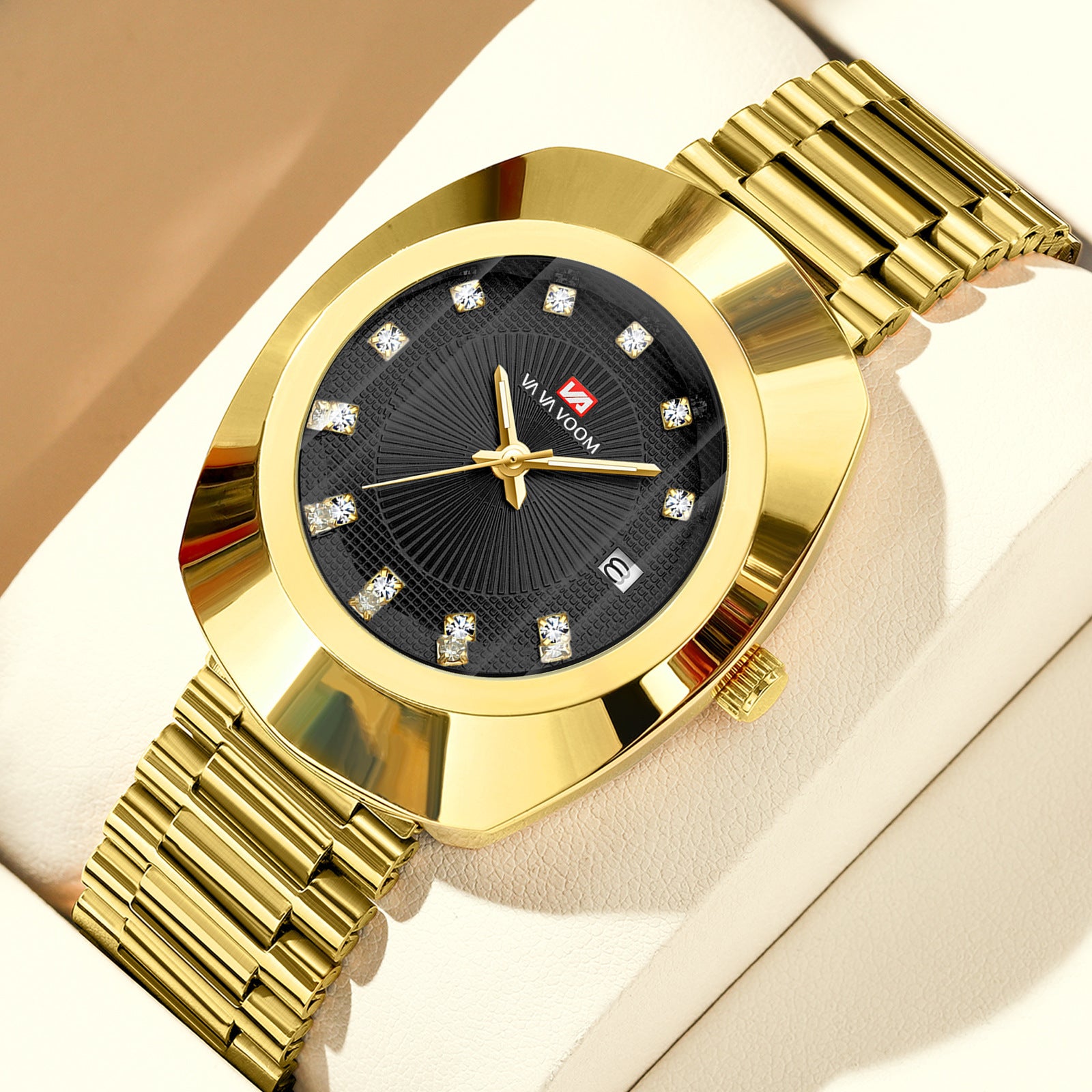 Couple Quartz Watch Yellow Gold Diamond Waterproof Steel Belt Watch