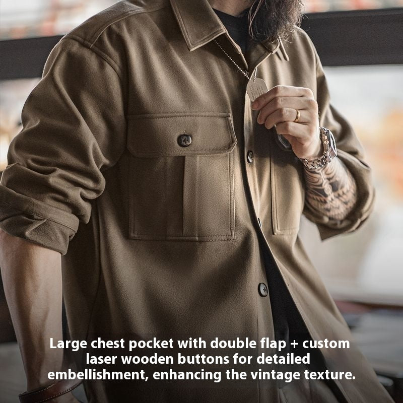 American Retro Woolen Shirt Jacket For Men