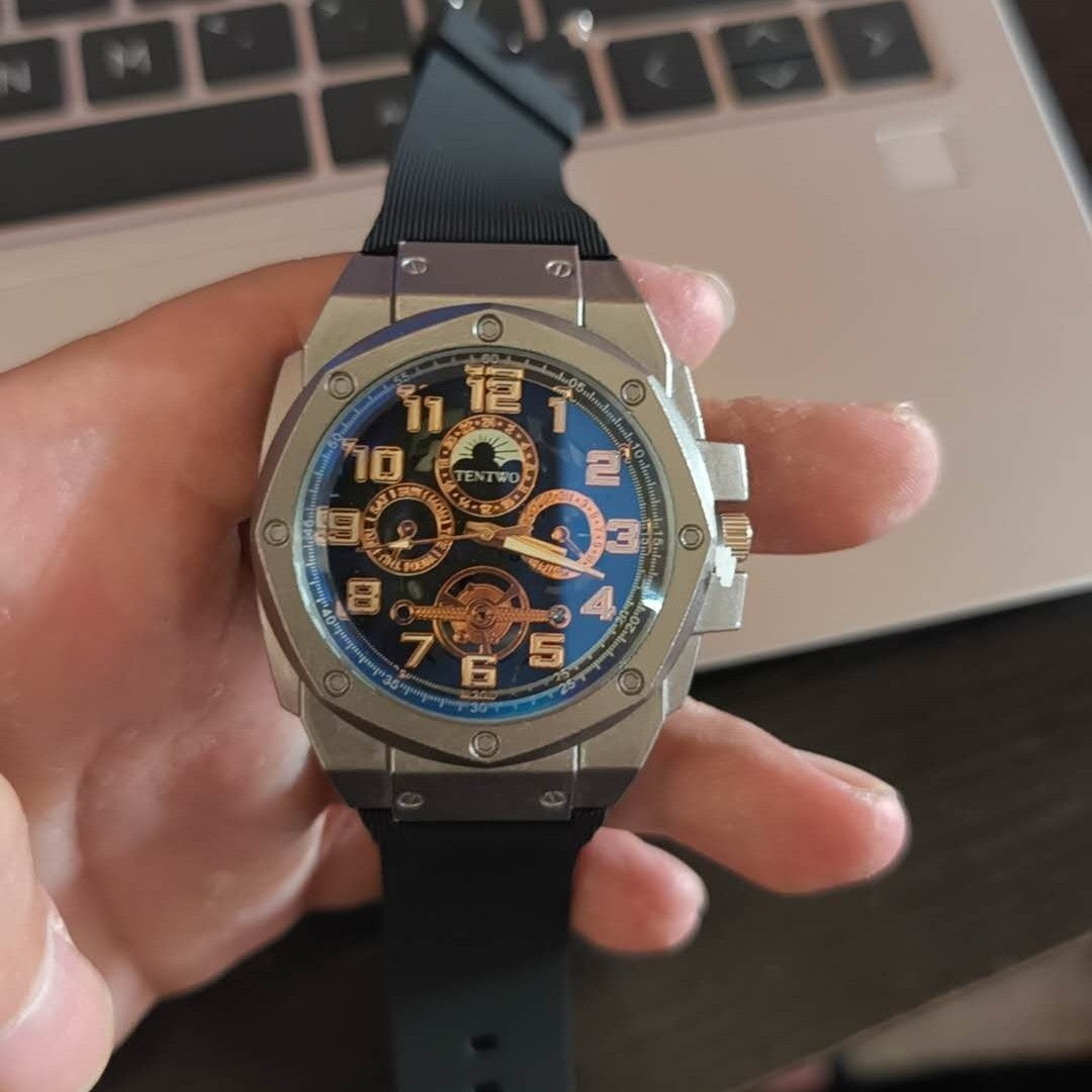 Four-ring Black And Silver Watch