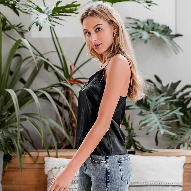 Women Sexy Solid Lace Satin Elegant V-neck Cami