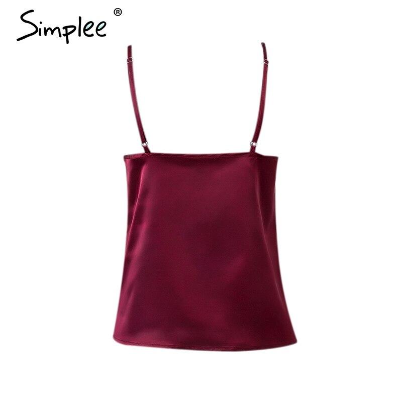 Women Sexy Solid Lace Satin Elegant V-neck Cami