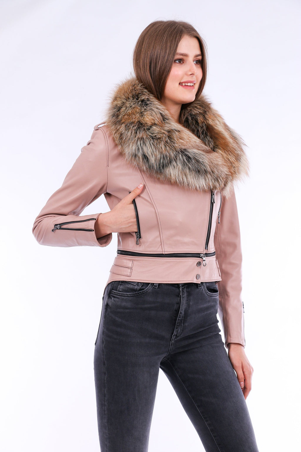 Buttagi Leather Biker Jacket - Pink