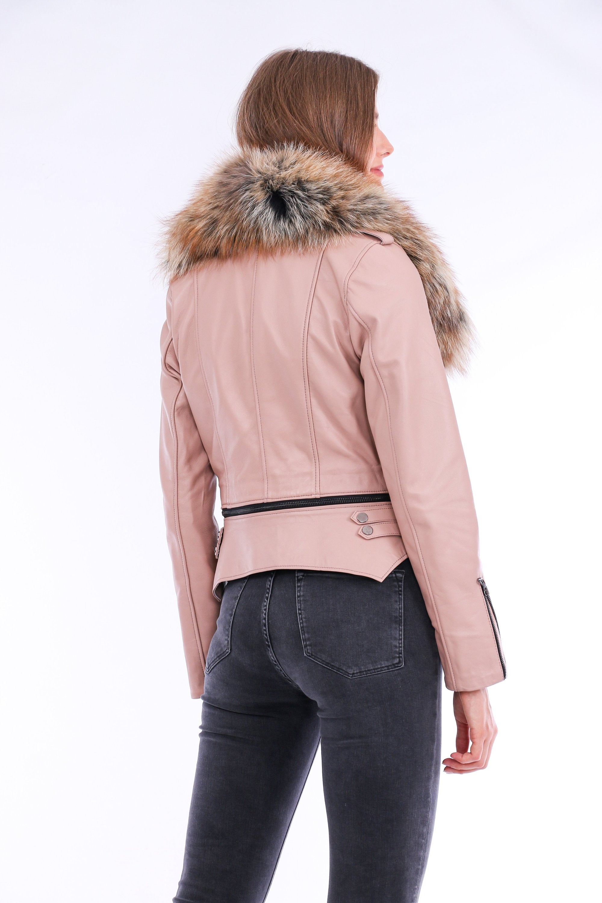 Buttagi Leather Biker Jacket - Pink