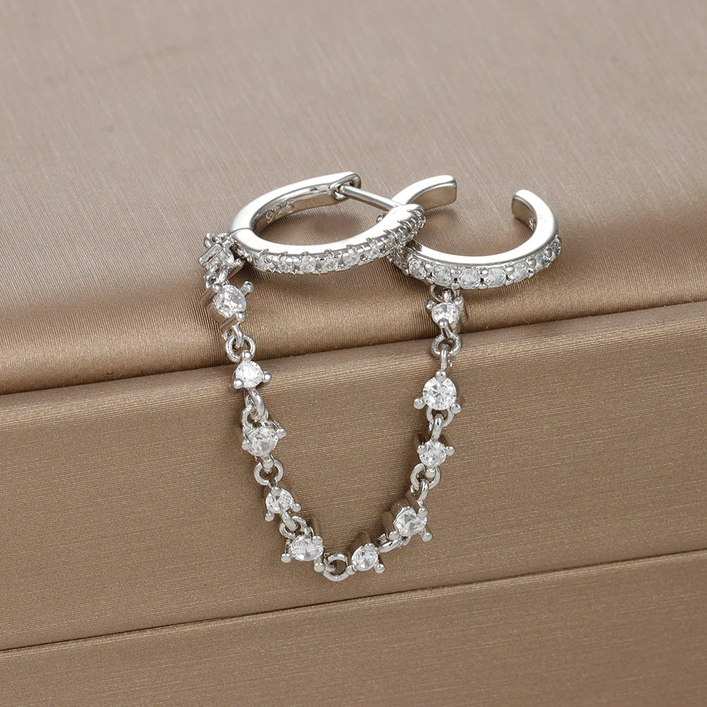 Europe and America CZ Crystal Chain Drop Earrings Stainless Steel