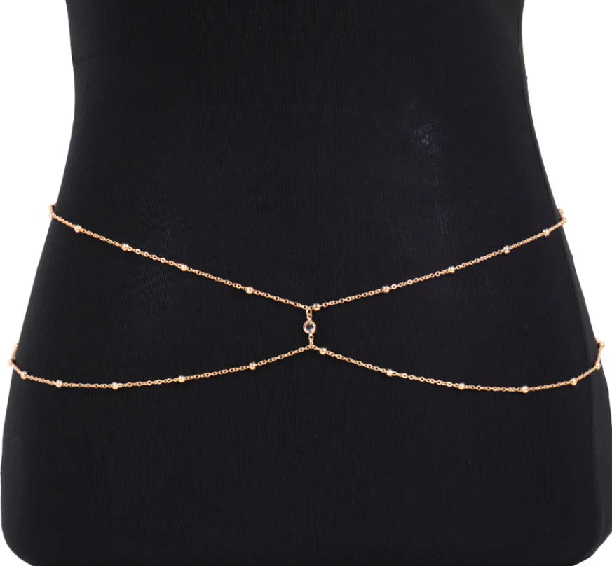 Clear Rhinestone Beaded Belly Chains For Women Gold Silver Color Metal