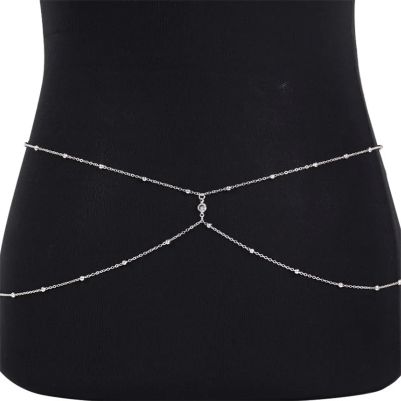 Clear Rhinestone Beaded Belly Chains For Women Gold Silver Color Metal