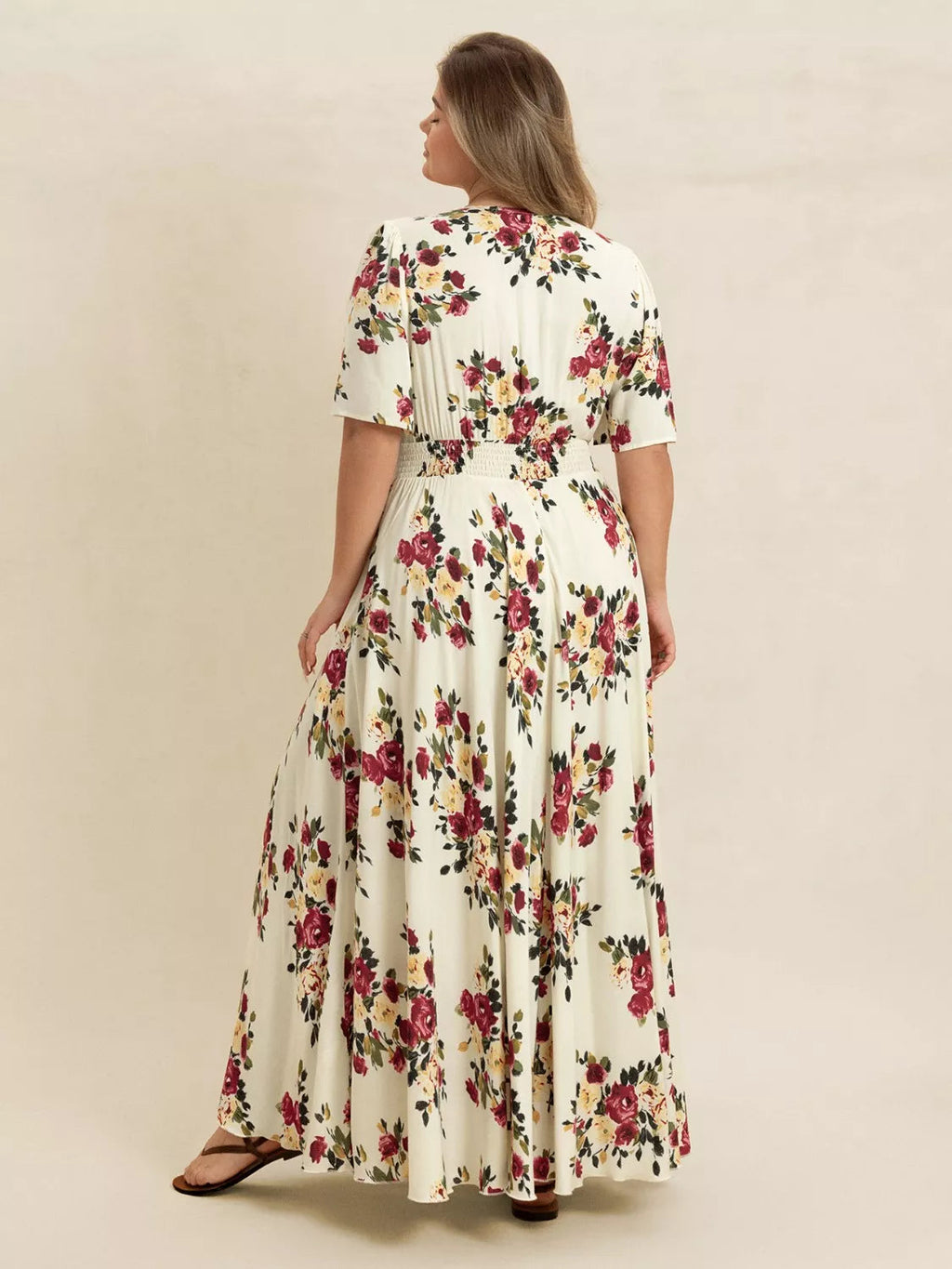 Plus Size Floral Flutter Sleeve Maxi Dress with Button Front